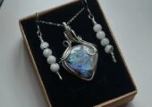 Moonstone set in silver Earrings and chain are stamped