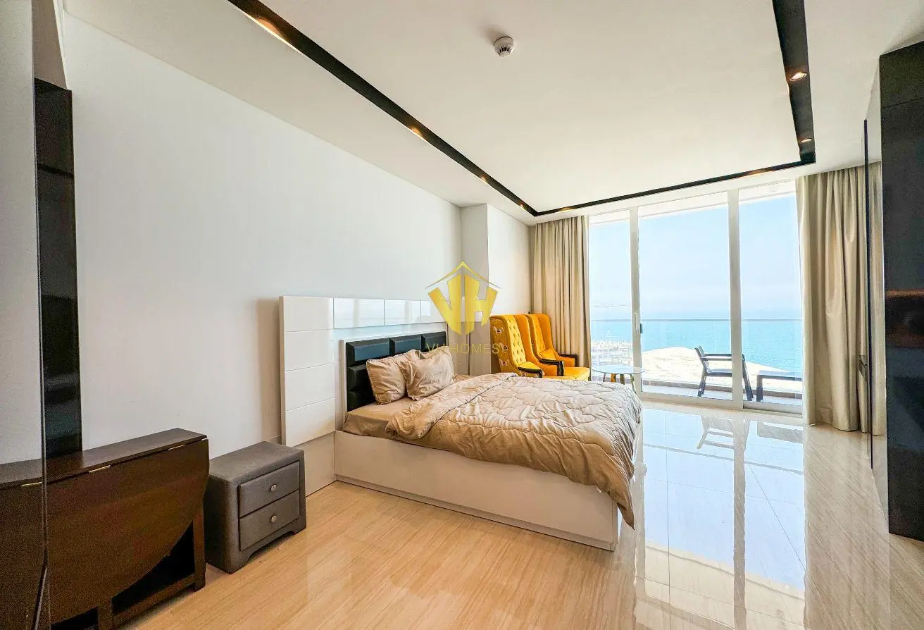 Spacious Seef Apartment for Rent | New, Sea View, Balcony, Beach Access, WiFi Included