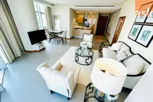 One-Bedroom Seef Apartment with Full Sea View for Rent