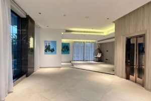 فيلا للبيع في جزيرة دلمونيا مصممة بطريقة مبتكرة وأنيقة ارتفاع مزدوج