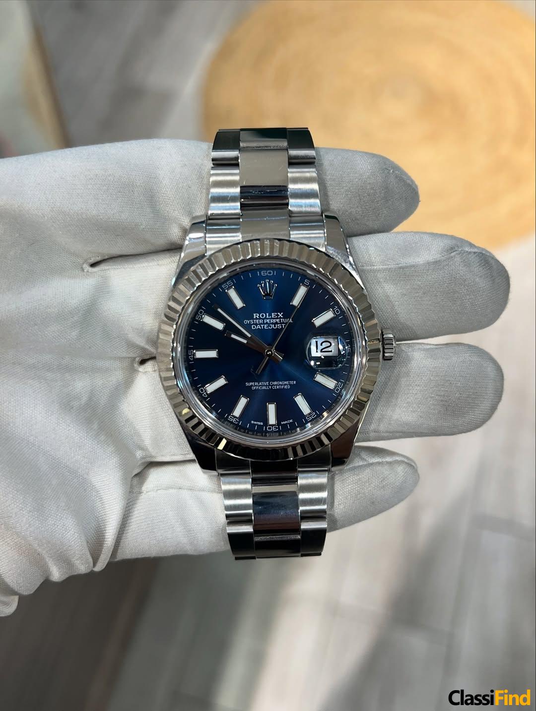 Rolex Datejust White gold bezel Oyster steel Blue index Reference 116334