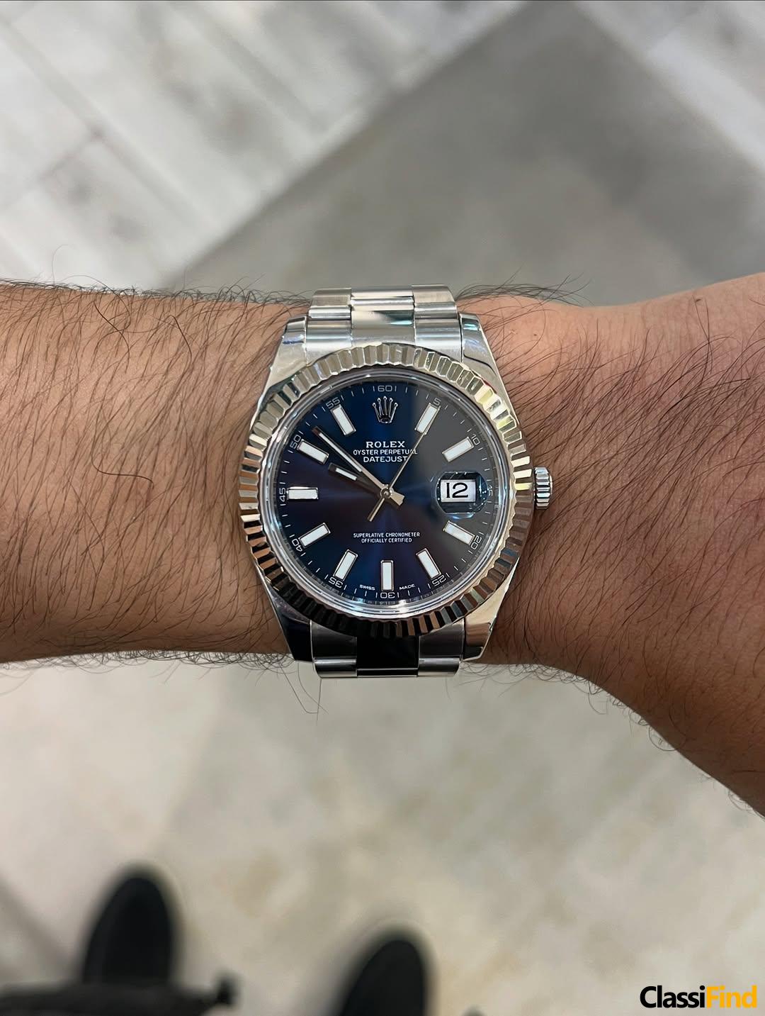 Rolex Datejust White gold bezel Oyster steel Blue index Reference 116334