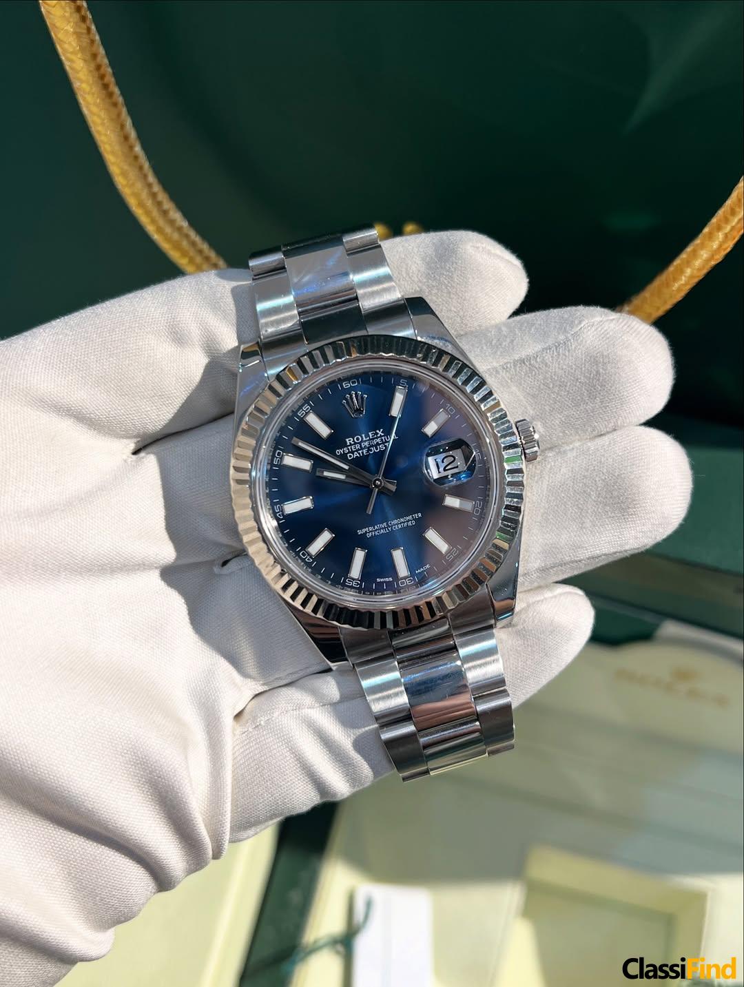 Rolex Datejust White gold bezel Oyster steel Blue index Reference 116334