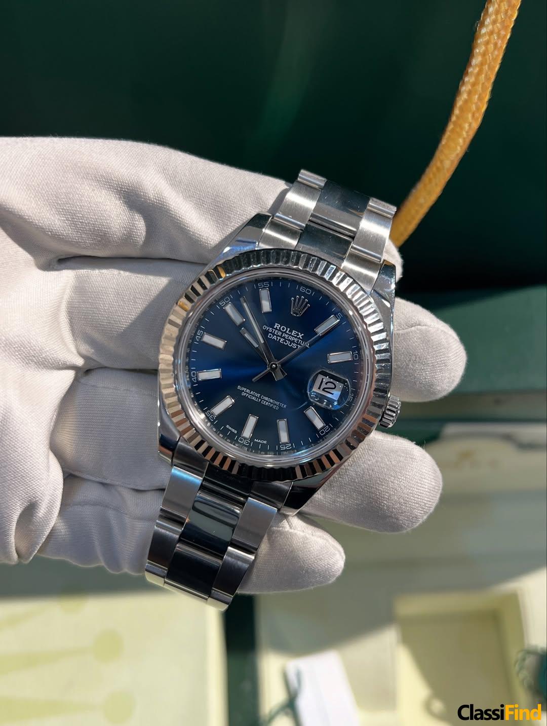 Rolex Datejust White gold bezel Oyster steel Blue index Reference 116334