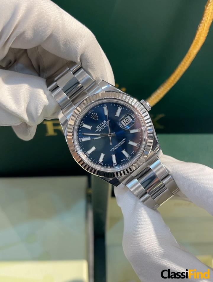 Rolex Datejust White gold bezel Oyster steel Blue index Reference 116334