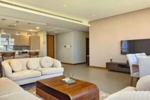 Experience refined living in this newly renovated high-floor 2-bedroom apartment in the heart of Seef, just steps away from City Centre Bahrain