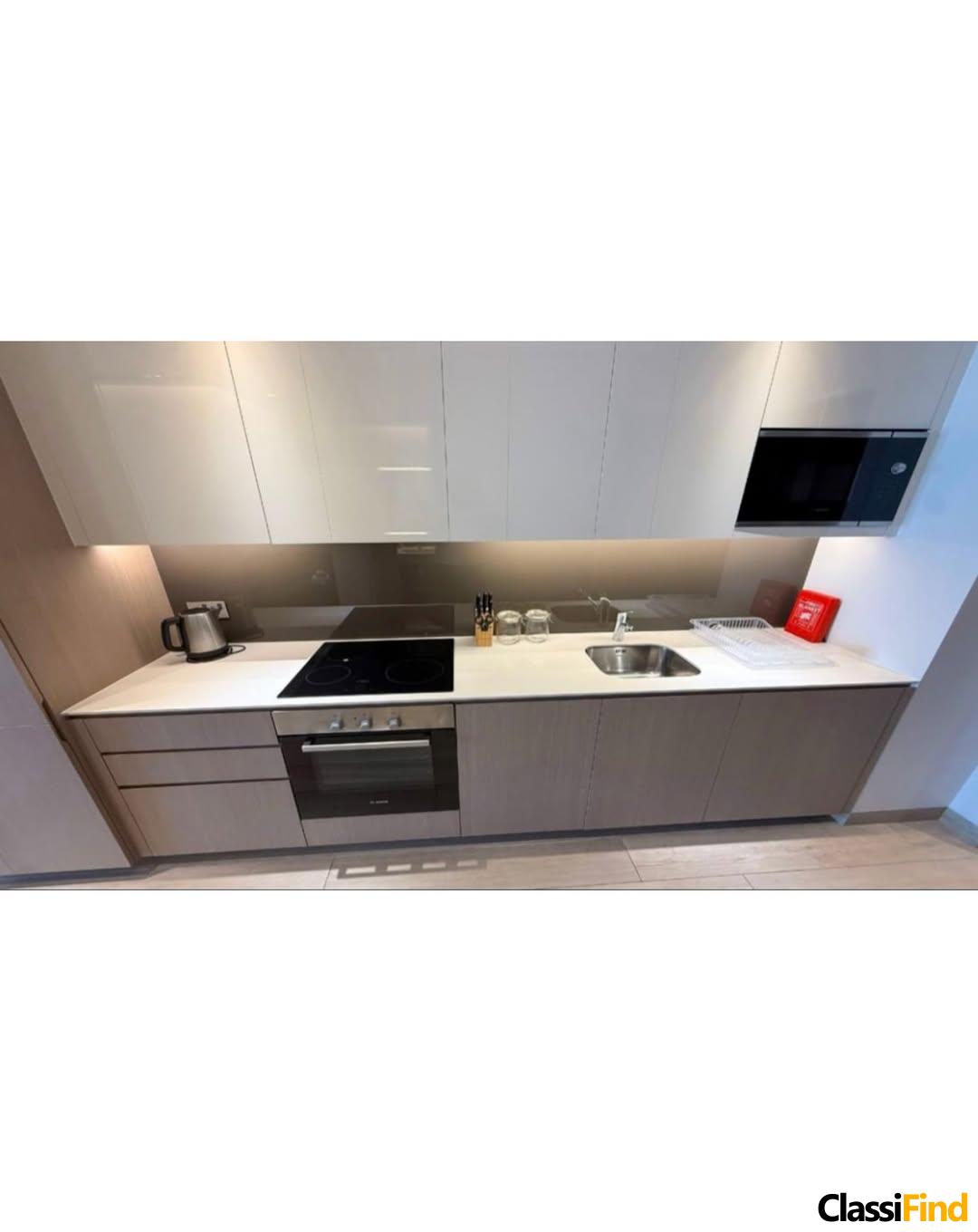 A luxurious, fully furnished studio apartment with a sea view