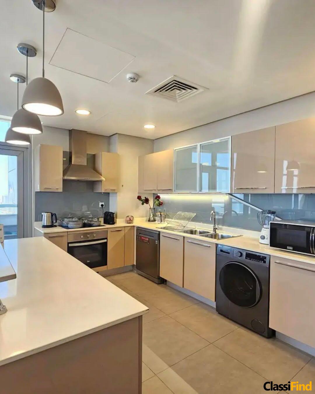 Experience refined living in this newly renovated high-floor 2-bedroom apartment in the heart of Seef, just steps away from City Centre Bahrain