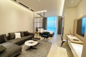 A luxurious, fully furnished studio apartment with a sea view