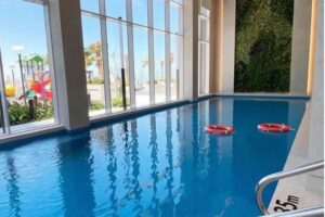 A luxurious, fully furnished studio apartment with a sea view