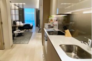 A luxurious, fully furnished studio apartment with a sea view