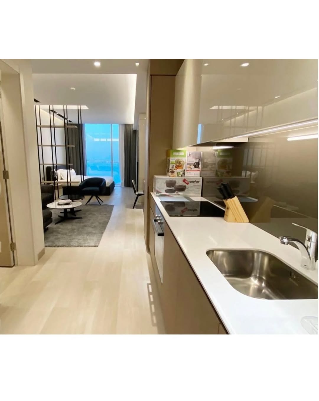A luxurious, fully furnished studio apartment with a sea view