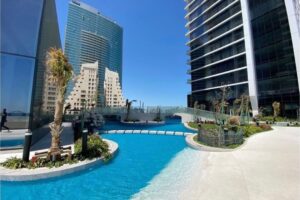 A luxurious, fully furnished studio apartment with a sea view