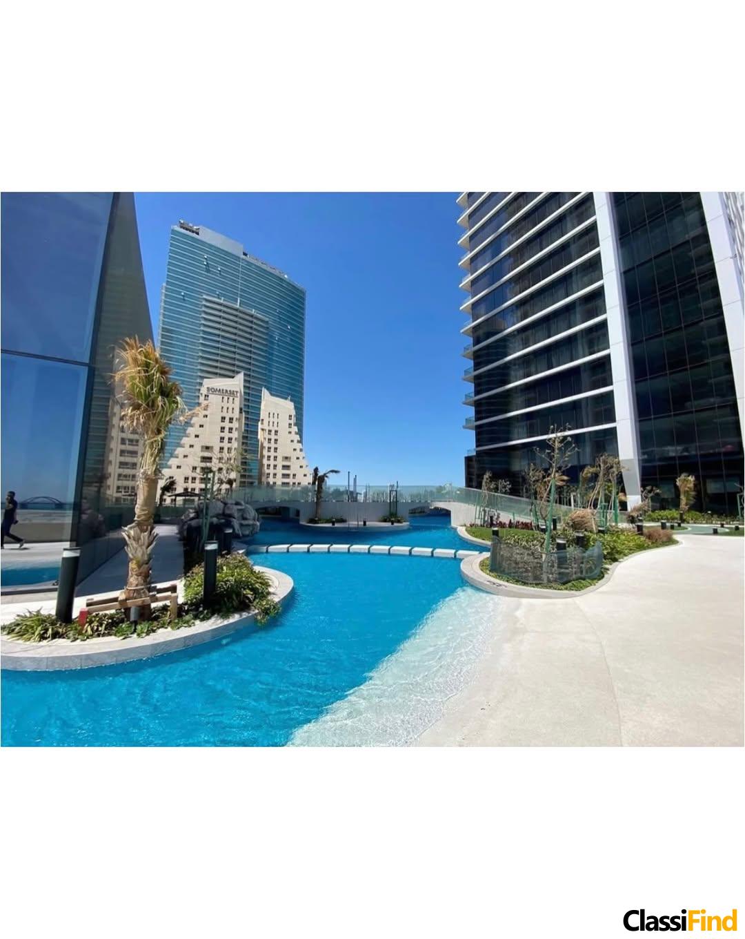 A luxurious, fully furnished studio apartment with a sea view