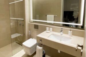 A luxurious, fully furnished studio apartment with a sea view