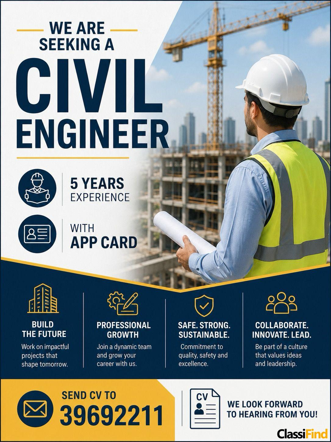 WE ARE SEEKING A CIVIL ENGINEER