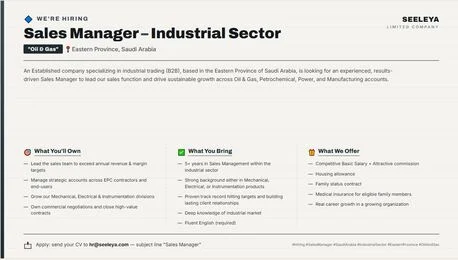 Job Vacancy – Sales Manager, Industrial Sector (Oil & Gas)