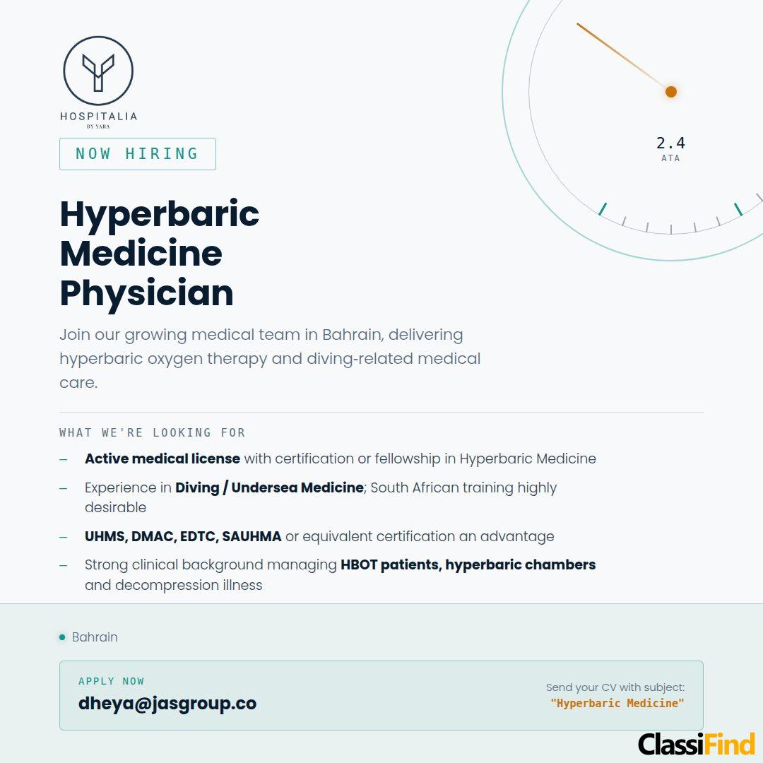 Job Vacancy – Hyperbaric Medicine Physician